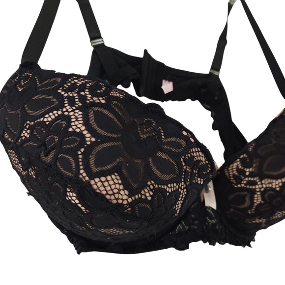 True Bra 42D Underwire Bra Lace Overlay Over Pink Back Closure, Adjustable Strap - Picture 2 of 4